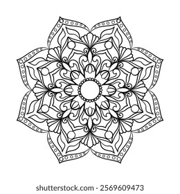 Ethnic style simple mandala design for coloring book, Flower Mandala,vector,ethnic round ornament,relaxing and simple