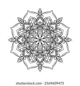 Ethnic style simple mandala design for coloring book, Flower Mandala,vector,ethnic round ornament,relaxing and simple