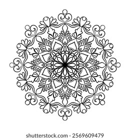 Ethnic style simple mandala design for coloring book, Flower Mandala,vector,ethnic round ornament,relaxing and simple