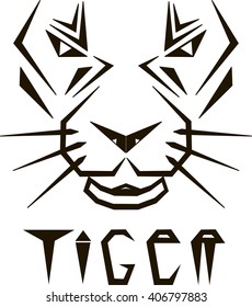 ethnic style tiger s head vector drawing isolated outlines image tattoo logo art icon design illustration