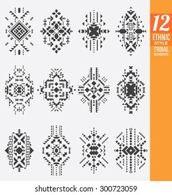 Ethnic Style Tribal Elements Set - A collection of 12 isolated geometrical ornaments - Useful as background ornaments or texture