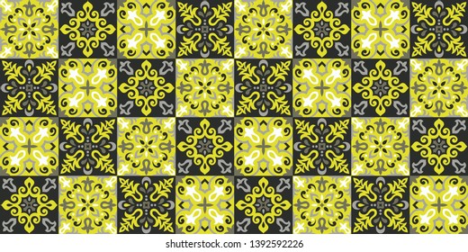 Ethnic style vector seamless pattern. Azulejos ceramic tile design. Talavera tracery motif. Portuguese, Spanish, Mexican, Brazilian folklore ornament.