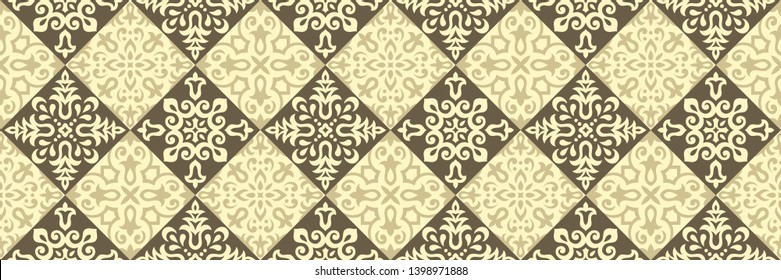 Ethnic style vector seamless pattern. Azulejos ceramic tile design. Talavera tracery motif. Portuguese, Spanish, Mexican, Brazilian folklore ornament.
