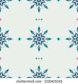 Ethnic style winter grunge snowflakes seamless background. Vector illustration.
