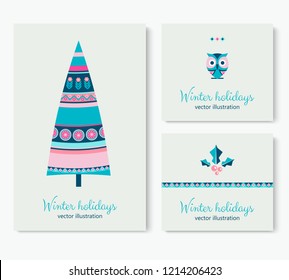 Ethnic style winter holidays set. Vector illustration.
