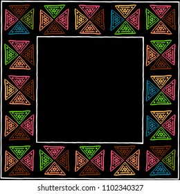 Ethnic stylized handmade frame with colored elements