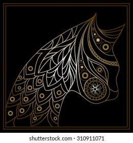 Ethnic stylized patterned profile of cat.  Floral design. Vector for print, web,  poster, t-shirt.