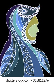 Ethnic stylized patterned profile of man.  Floral design. Vector for print, web,  poster, t-shirt.