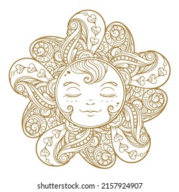 Ethnic sun vector illustration. Temporary tattoo or apparel print.