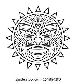 Ethnic symbol-mask of the Maori people. Thunder-like Tiki is symbol of God. Sacral tribal sign in the Polenesian style for application of Tattoos and Moko.