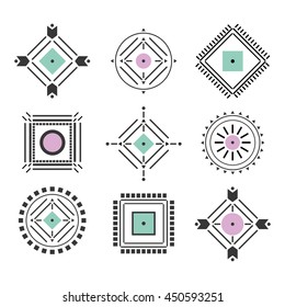 ethnic symbols. geometric logo. Vector set with  tribal, Indian, elements