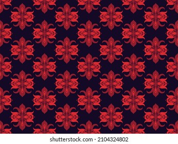 Ethnic symmetrical ornament. Seamless vector textile pattern. Ikat design for fabrics. Abstract floral folk motive. 