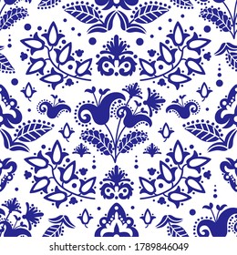 ETHNIC TATAR BLUE Oriental Doodle Retro Ornament Seamless Pattern Vector Illustration Set For Print