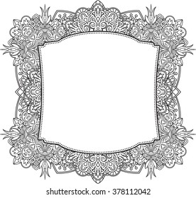 Ethnic template for design wedding invitations and greeting cards. Henna flowers mehndi elements of vintage patterns. Indian or Asian motif. Vector illustration.