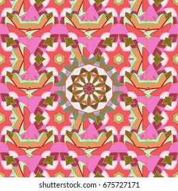 Ethnic texture. Arabic Mandala pattern on colorful background. Orient, symmetry lace, fabric. Wedding, holiday card. Colored. East, Islam, Indian, motifs. Vintage vector decorative ornament.
