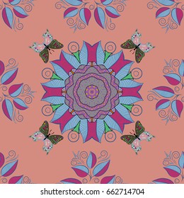 Ethnic texture. East, Islam, Thai, Indian, ottoman motifs. Mandala pattern. Arabic Vintage decorative ornament. Orient, symmetry lace, meditation symbol. Vector Mandala colored on blue background.