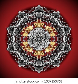 Ethnic texture. Vector East, Islam, Indian, motif, revival swirling. Vintage decorative ornament on red, gray and black colors. Colored mandala pattern, Arabic background. Orient.