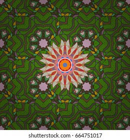 Ethnic texture. Vector East, Islam, Indian, motif, revival swirling. Colored mandala pattern, Arabic background. Orient, symmetry lace, fabric, wallpaper. Vintage decorative ornament on background.