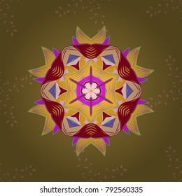Ethnic texture. Vintage decorative ornament on neutral, yellow and red colors. Orient, symmetry lace, fabric, wallpaper. Colored mandala pattern. Vector East, Islam, Indian, motif, revival swirling.