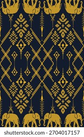 Ornamento geométrico tradicional de la materia textil de seda del patrón inconsútil de la frontera del elefante tailandés