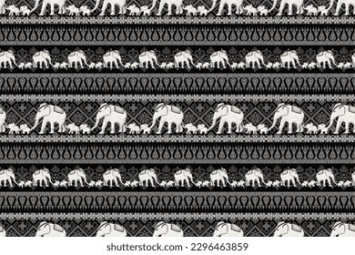 Ethnic Thai elephants family traditional seamless pattern.  Vector design for fabric, carpet, embroidery, tile, wallpaper and background