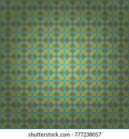 Ethnic theme. For textile, wallpaper, wrapping paper. Hand drawn seamless pattern. Vector tribal design in blue, yellow and green colors. Zigzag and stripe line, rhombus and tiles.