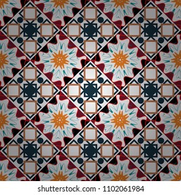 Ethnic theme. Zigzag and stripe line, rhombus and tiles. Vector tribal design in green, gray and blue colors. Hand drawn seamless pattern. For textile, wallpaper, wrapping paper.