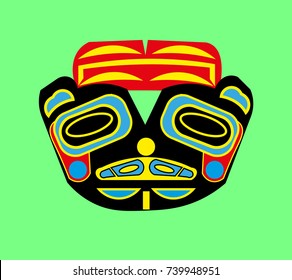  Ethnic themes for tattoo. Ethnic patterns of Native Americans: Alaska Indians,  the Aztec, Inca, Maya, (Mexico, Ecuador, Peru). Bear. Totem (Mask). Vector illustration.