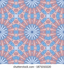 Ethnic tight vector background pattern. Brown and blue flower mandalas, Ethnic draw. Can be used for design of fabric, covers, wallpapers, tiles.