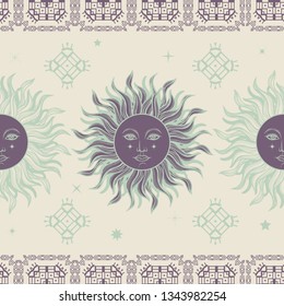 Ethnic tile ornament with sun. Henna tattoo style. Can be used for wallpapers, gift wrap, textile, duvets and linens