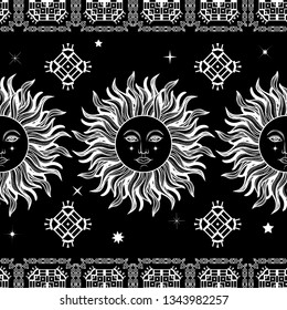 Ethnic tile ornament with sun. Henna tattoo style. Can be used for wallpapers, gift wrap, textile, duvets and linens