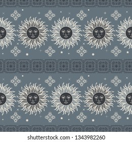 Ethnic tile ornament with sun. Henna tattoo style. Can be used for wallpapers, gift wrap, textile, duvets and linens