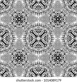 Ethnic tile. Pattern from ornamental elements. Can be used for fabric, pattern fills, web page background, surface textures. black and white hand drawn wallpaper for coloring