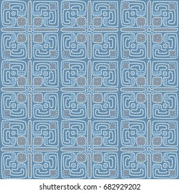 ethnic tiled pattern background in blue colors, vector illustration