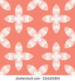 Ethnic Tiny Coral Flower Leaf Blooms. All Over Print Vector. Textured Floral Seamless Repeating Pattern Background. Drawn Fashion Print, Tribal Background Wallpaper, Spring Stationery, Packaging.