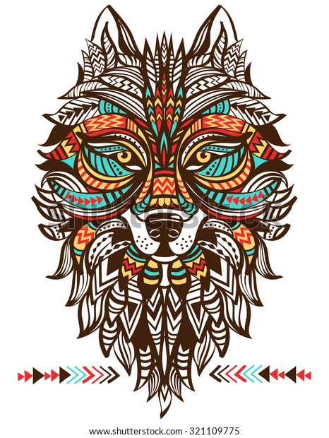 Ethnic Totem Wolf Indian Wolf Tattoo Stock Vektorgrafik Lizenzfrei