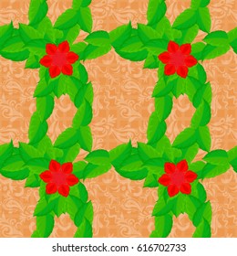 Ethnic towel, henna style. Seamless ornament print on a brown background. Can be used for greeting business card background, backdrop, textile. Vector Indian floral Paisley pattern.