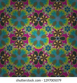 Ethnic towel, henna style. Vector Indian floral Paisley patten. Seamless ornament print in green, blue and brown colors. Can be used for greeting or business cards, backdrop, fabric or textile.