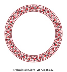 Ethnic tradininal embroidery ornament of vyshyvanka. Ethnic Ukrainian seamless round patterns. Slavic style. Embroidery flowers. Round Cross-stitch drawing. Concept of art, fashion style