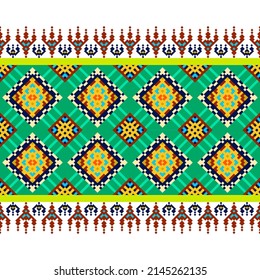Patrón de diseño tradicional étnico para el fondo, alfombra, papel pintado, ropa, envoltura, batik, tela, ilustración vectorial estilo de bordado de diamantes geométricos y coloreados orientales.
