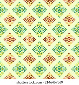 Ethnische traditionelle Design-Muster für Hintergrund, Teppich, Tapete, Kleidung, Umhüllung, Batik, Stoff, Vektorgrafik orientalische geometrische rote und grüne Diamanten Stickereien Stil.