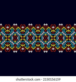 Ethnic traditional design pattern for background, carpet, wallpaper, clothing, wrapping, batik, fabric, vector illustration oriental geometric art diamonds embroidery style.