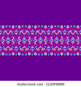 Ethnic traditional design pattern for background, carpet, wallpaper, clothing, wrapping, batik, fabric, vector illustration oriental geometric art block retro embroidery style.