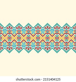 Ethnic traditional design pattern for background, carpet, wallpaper, clothing, wrapping, batik, fabric, vector illustration oriental geometric art line embroidery style.