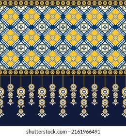 Ethnic traditional design pattern for background, carpet, wallpaper, clothing, wrapping, batik, fabric, vector illustration oriental geometric art diamonds and dream catcher embroidery style.
