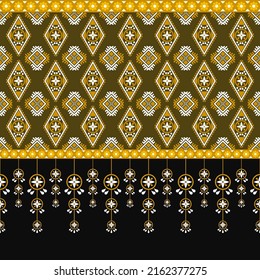 Ethnic traditional design pattern for background, carpet, wallpaper, clothing, wrapping, batik, fabric, vector illustration oriental geometric art brown diamond and dream catcher embroidery style.