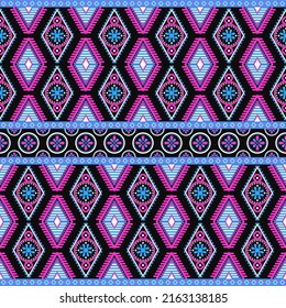 Ethnic traditional design pattern for background, carpet, wallpaper, clothing, wrapping, batik, fabric, vector illustration oriental geometric art diamonds with circle in center embroidery style.