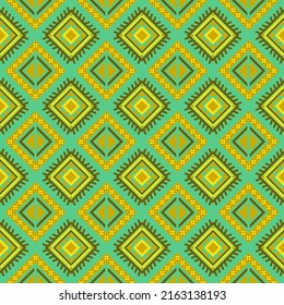 Ethnic traditional design pattern for background, carpet, wallpaper, clothing, wrapping, batik, fabric, vector illustration oriental geometric art golden diamonds two style embroidery style.