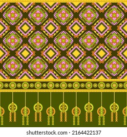 Ethnic traditional design pattern for background, carpet, wallpaper, clothing, wrapping, batik, fabric, vector illustration oriental geometric art tribe diamond and dream catcher embroidery style.