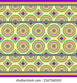 Ethnic traditional design pattern for background, carpet, wallpaper, clothing, wrapping, batik, fabric, vector illustration oriental geometric art  mandala and diamond carpet embroidery style.